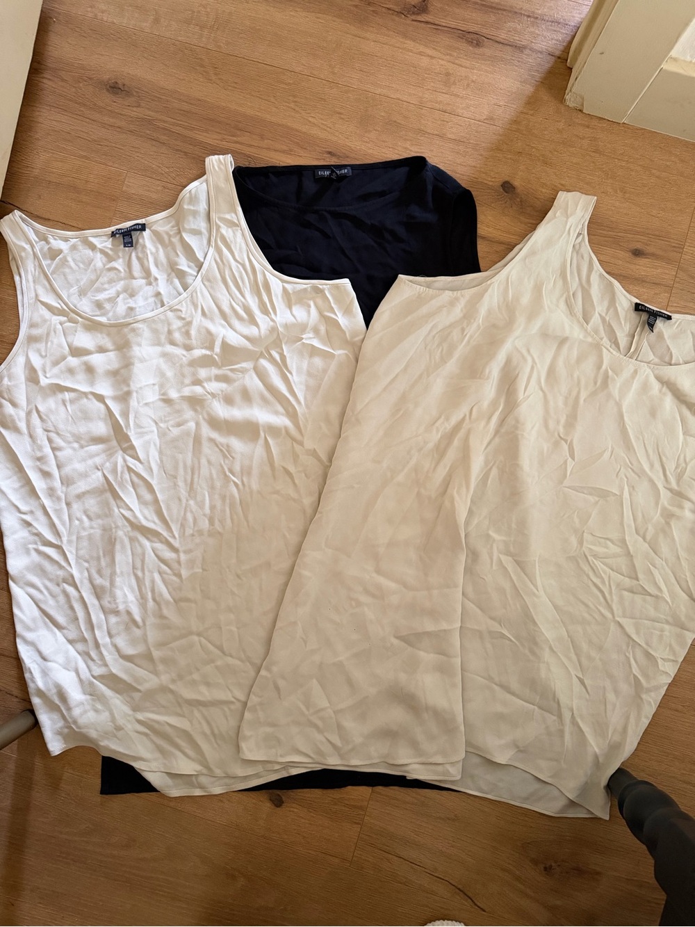 Set of 3! Eileen Fisher L Lightweight White Scoop Neck Tank Top black